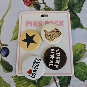 Western Theme Pin Set with Star and Cowboy Designs 1 1/4" round pins